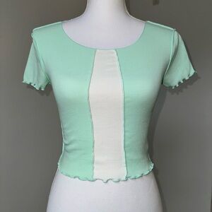 Aeropostale Seriously‎ Soft Baby Tee XS Mint Green Ribbed Lettuce Hem Y2K